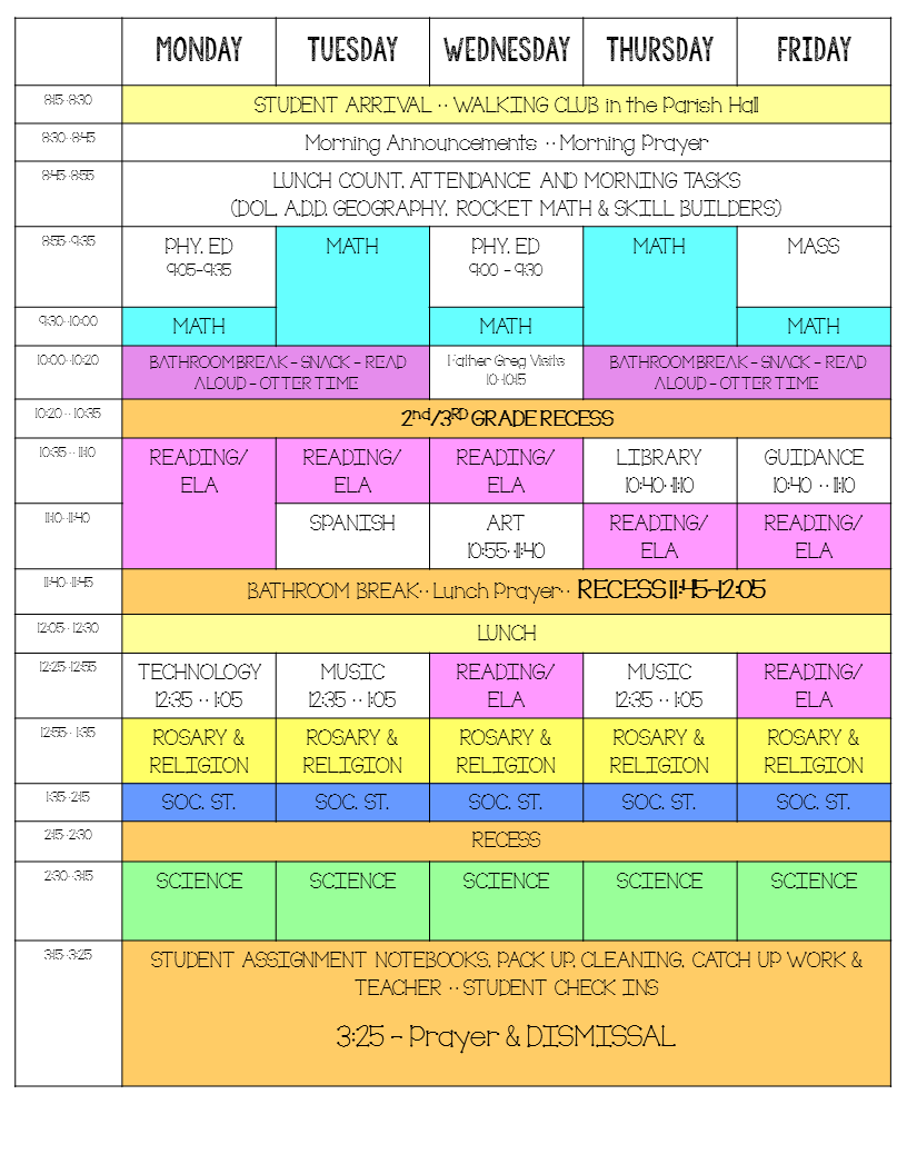 Erika Galewski - Class Schedules | Regis Catholic Schools