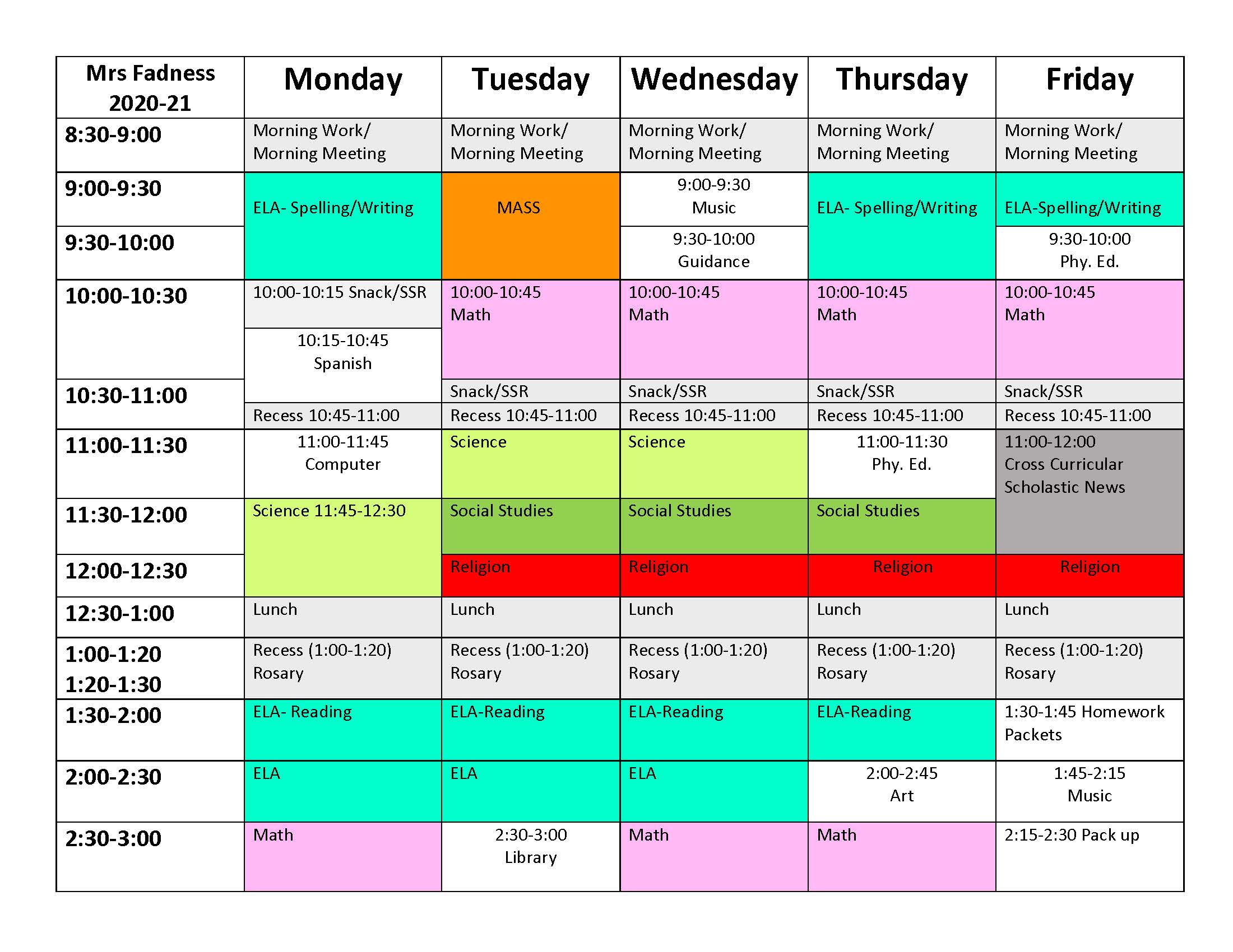 Dori Fadness - Class Schedules | Regis Catholic Schools