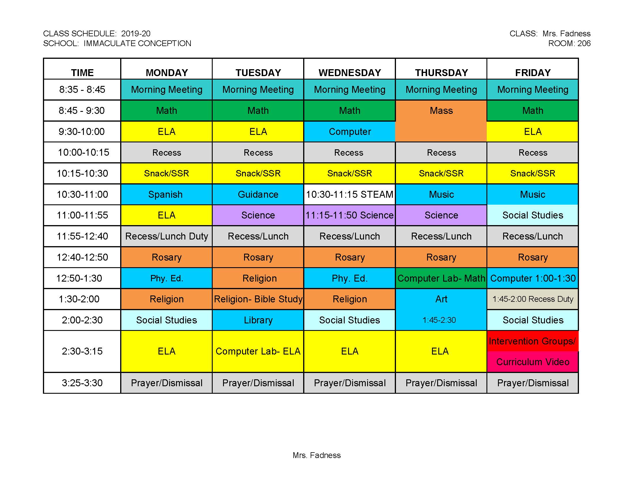 Dori Fadness - Class Schedules | Regis Catholic Schools