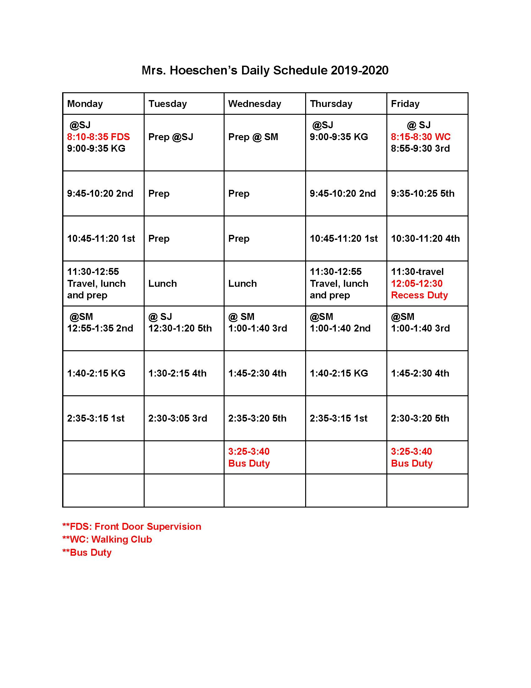 Mera Hoeschen - Class Schedules | Regis Catholic Schools