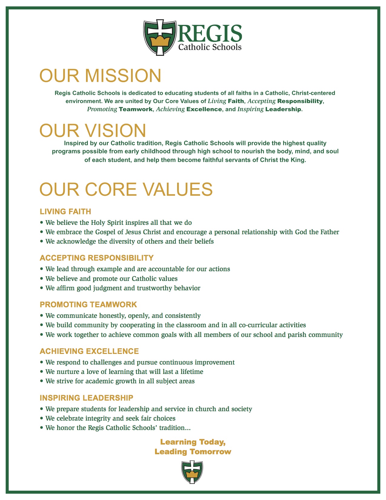 mission and vision statement examples education